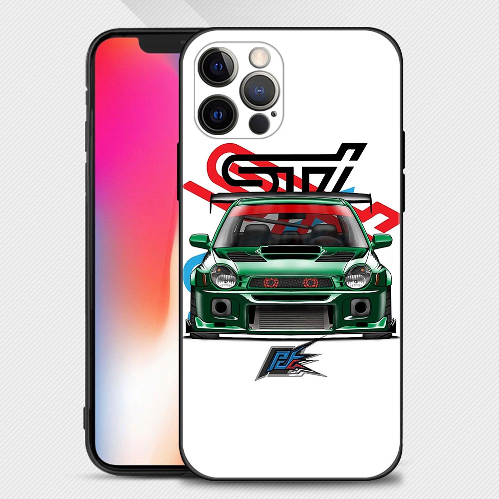 Green On White Subaru WRX STI iPhone Cases