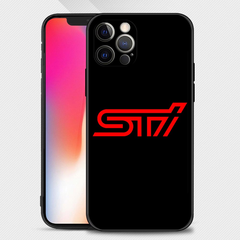 Red STI Badge On Black iPhone Cases